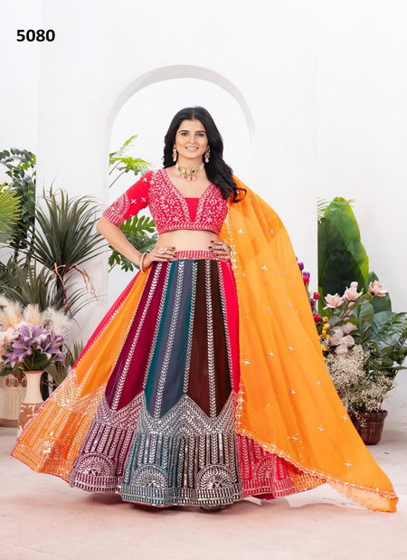 Dvd 5080 Faux Georgette Embroidery Sequence Design Work Lehenga Bulk Orders In India